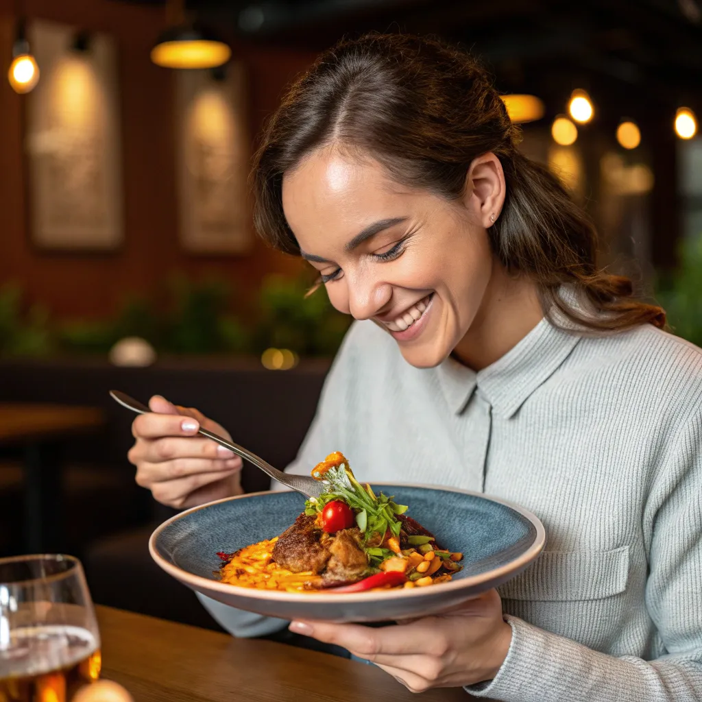 A satisfied customer enjoying a dish
